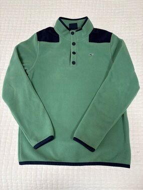 Vineyard Vines Kids Green Fleece Snap Pullover Navy Size L